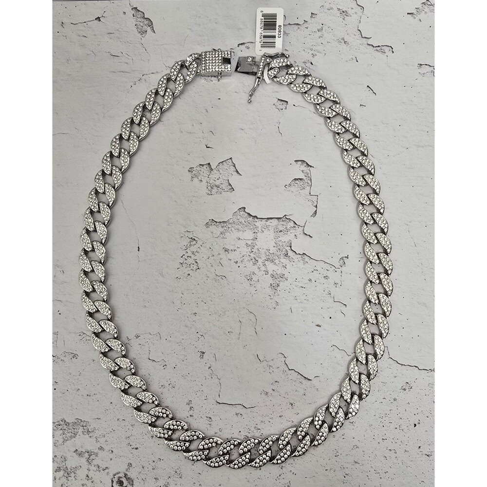 Invicta Elements Men's Iced out Cuban Chain Necklace Silver 80833 Brand New